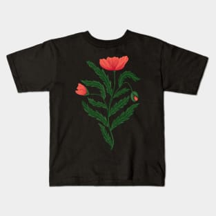 Poppy Flower 1 Green Red Kids T-Shirt